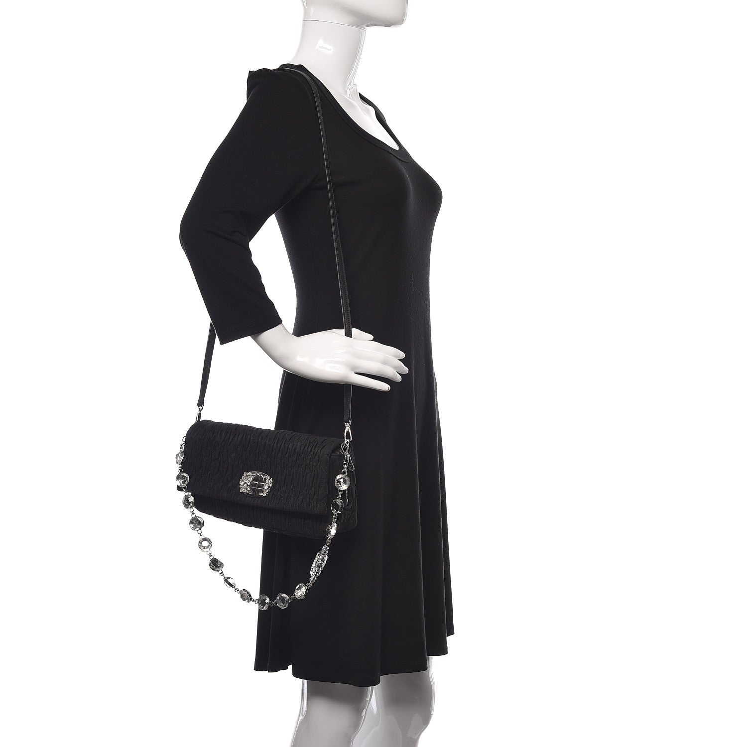 Miu Miu Faille Matelasse Crystal Flap Clutch Black 2 of 10