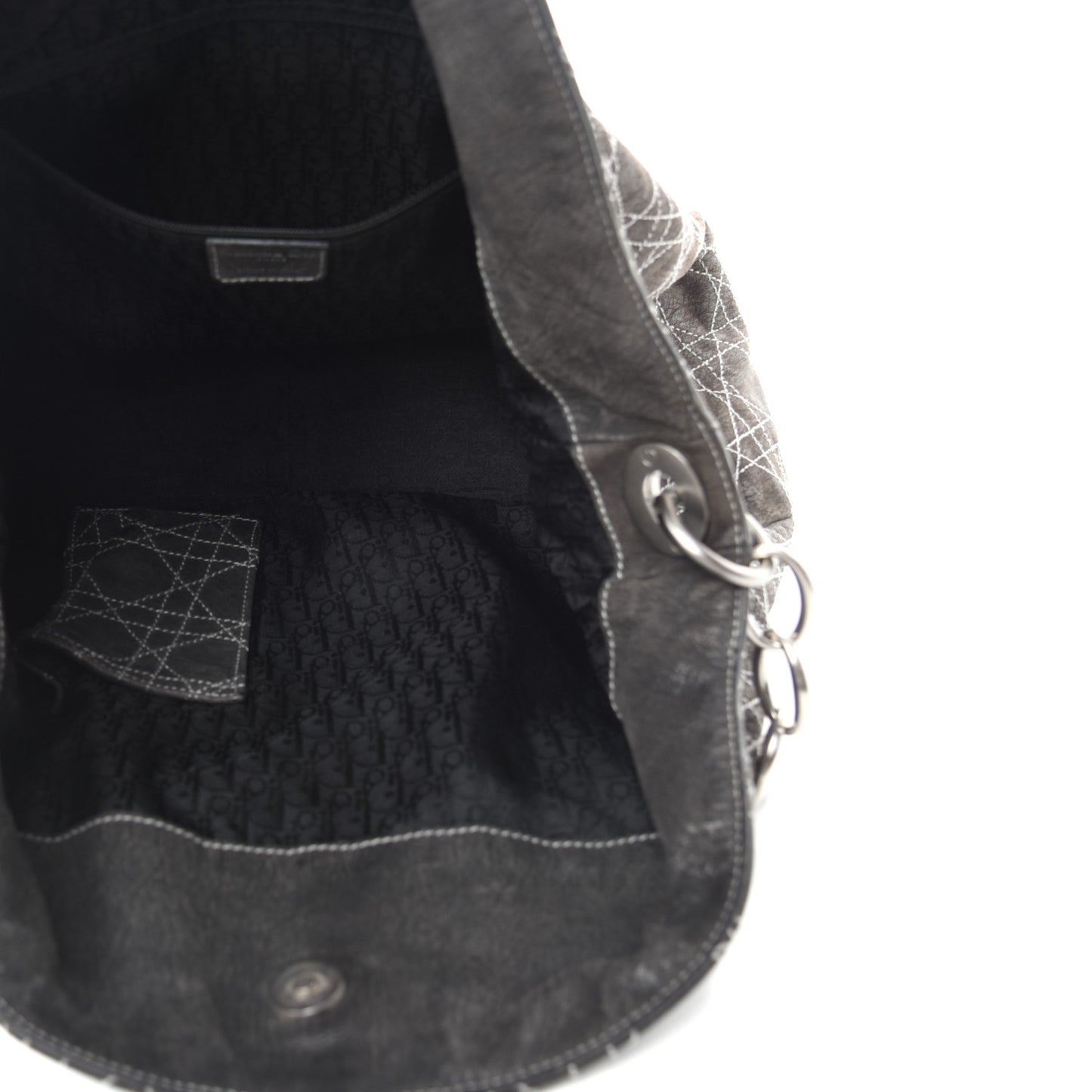 Goatskin Cannage Medium Lady Dior Hobo Gray