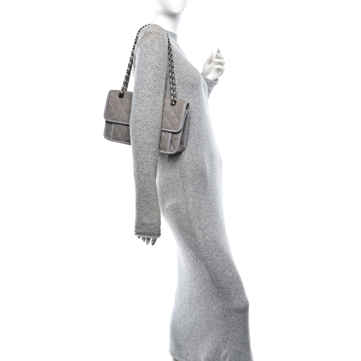 Caviar Quilted Medium French Riviera Flap Light Grey