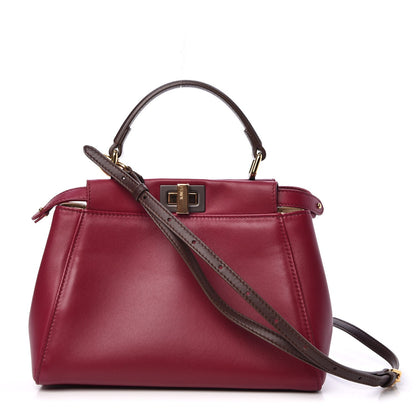 Fendi Nappa Mini Peekaboo Iconic Satchel Black Cherry Brown 1 of 11