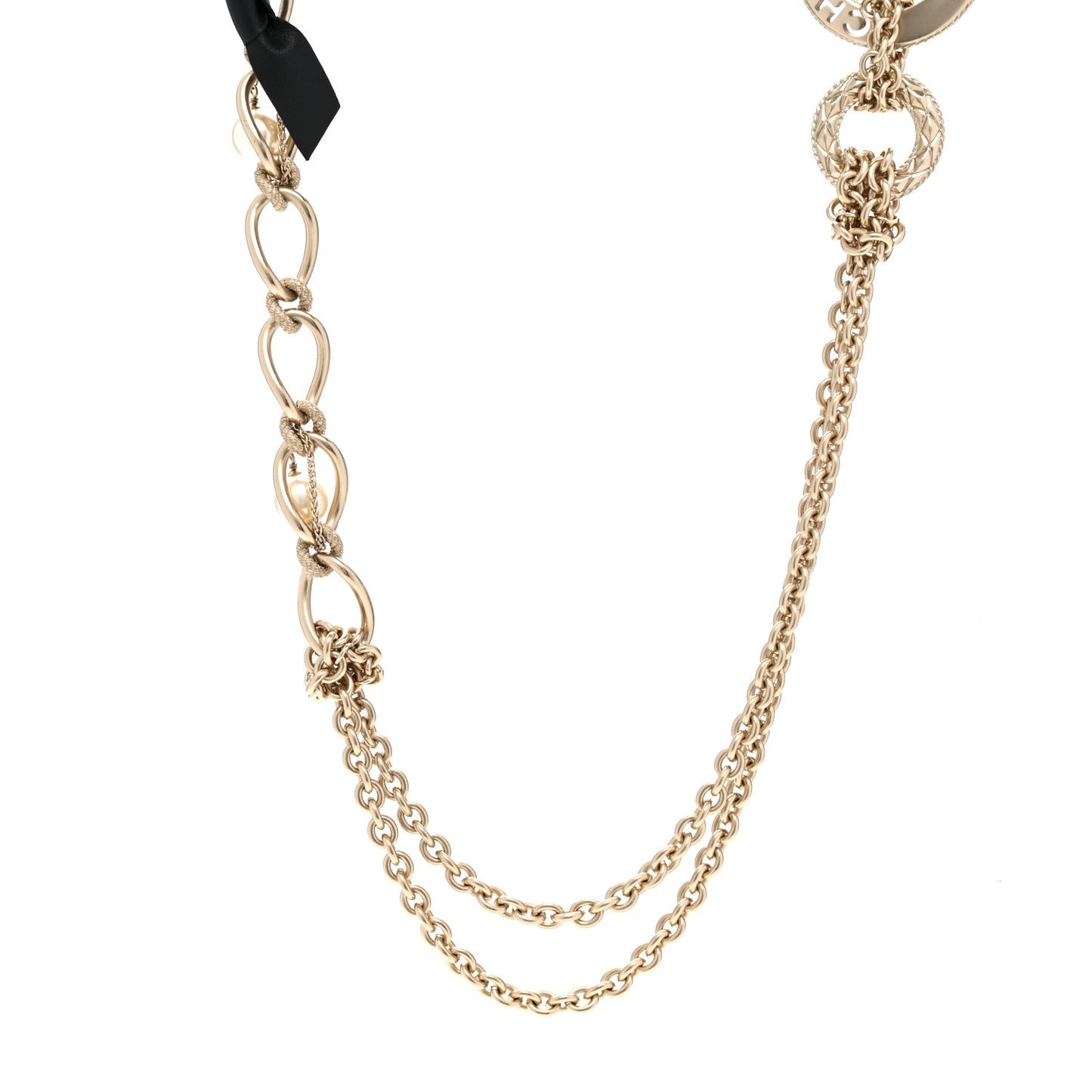 Metal Pearl Chain CC Paris Pendant Long Necklace Light Gold