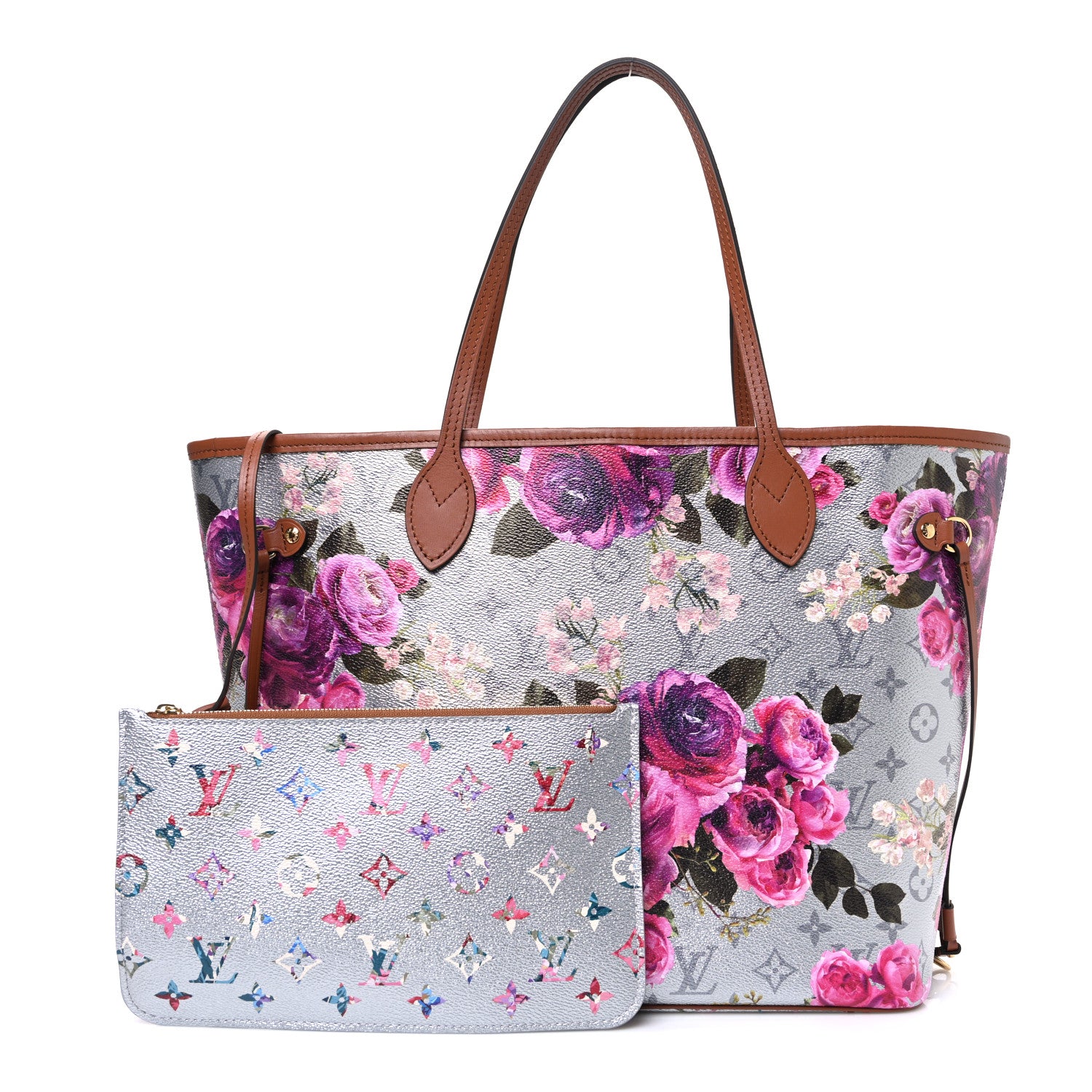 Louis Vuitton Metallic Monogram LV Garden Neverfull MM Silver 3 of 10