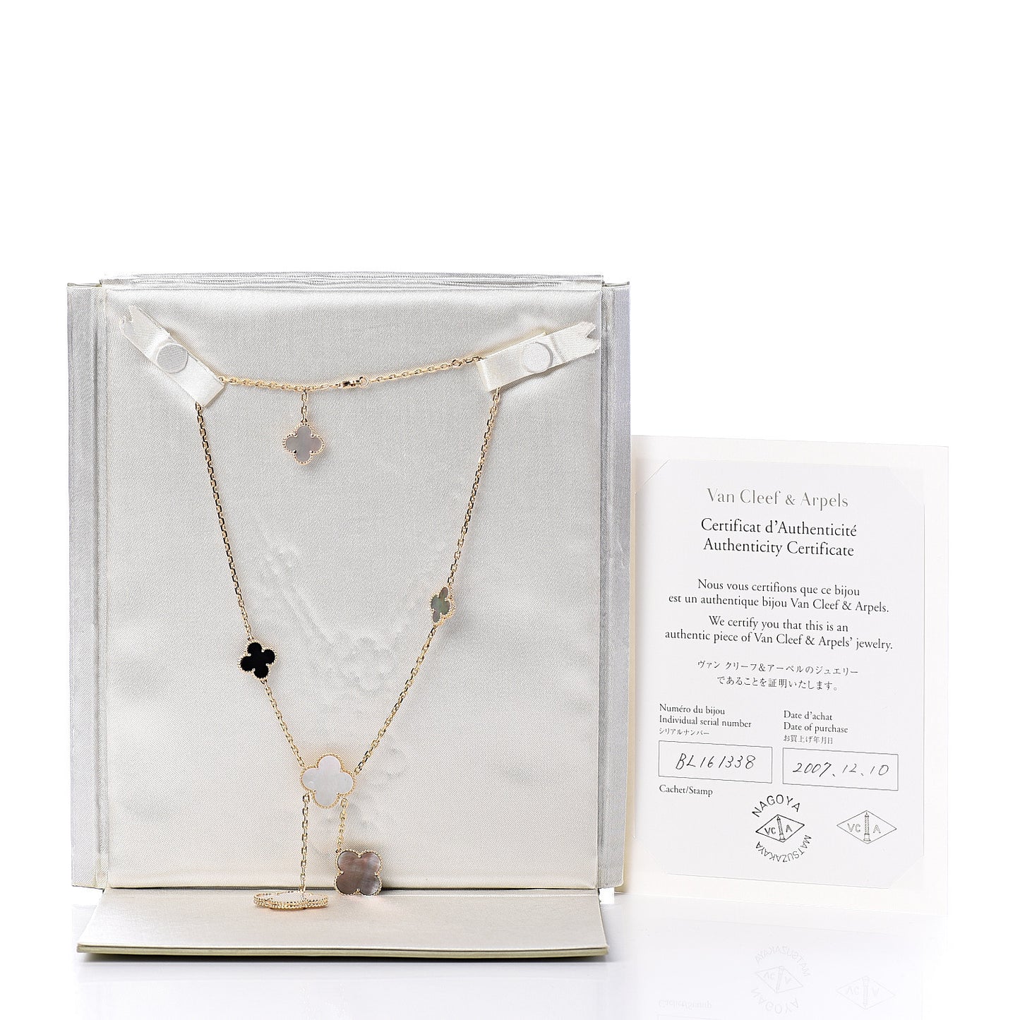 18K Yellow Gold Mother of Pearl Onyx 6 Motifs Magic Alhambra Necklace
