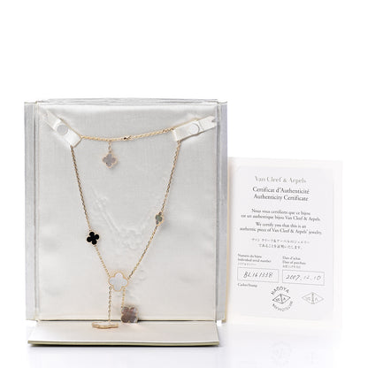 Van Cleef & Arpels 18K Yellow Gold Mother of Pearl Onyx 6 Motifs Magic Alhambra Necklace 7 of 7