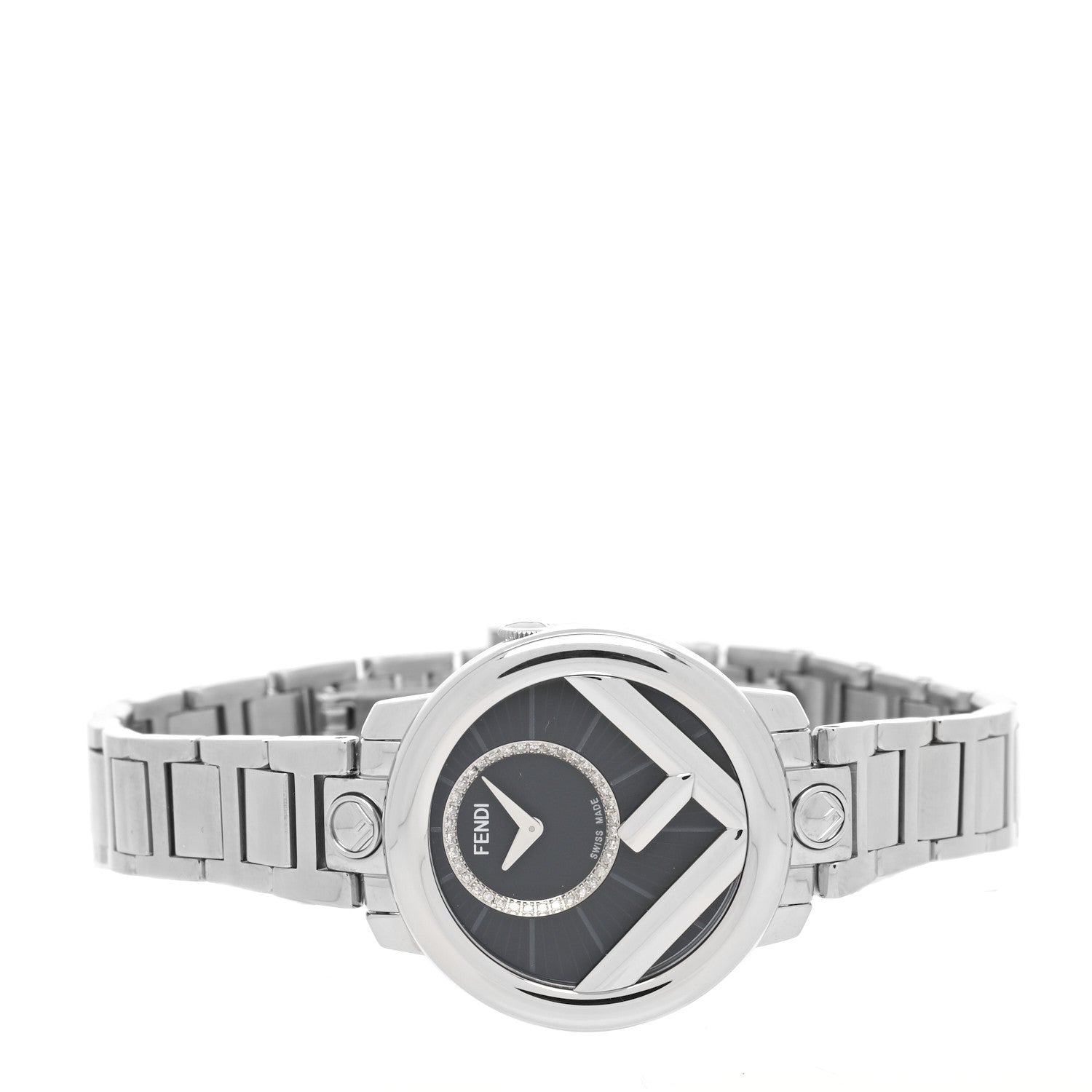 Fendi Stainless Steel Diamond 28mm Run Away Quartz Watch Black 2 of 5