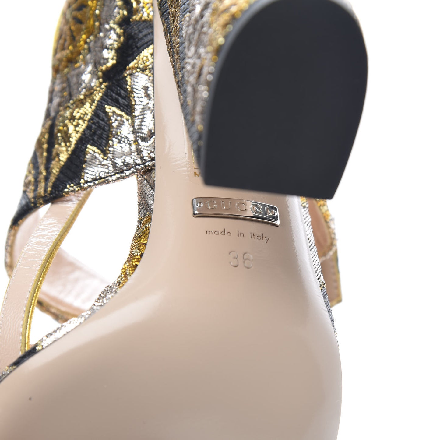 Brocade Floral Dionysus T-Strap High Heel Sandals 36 Oro