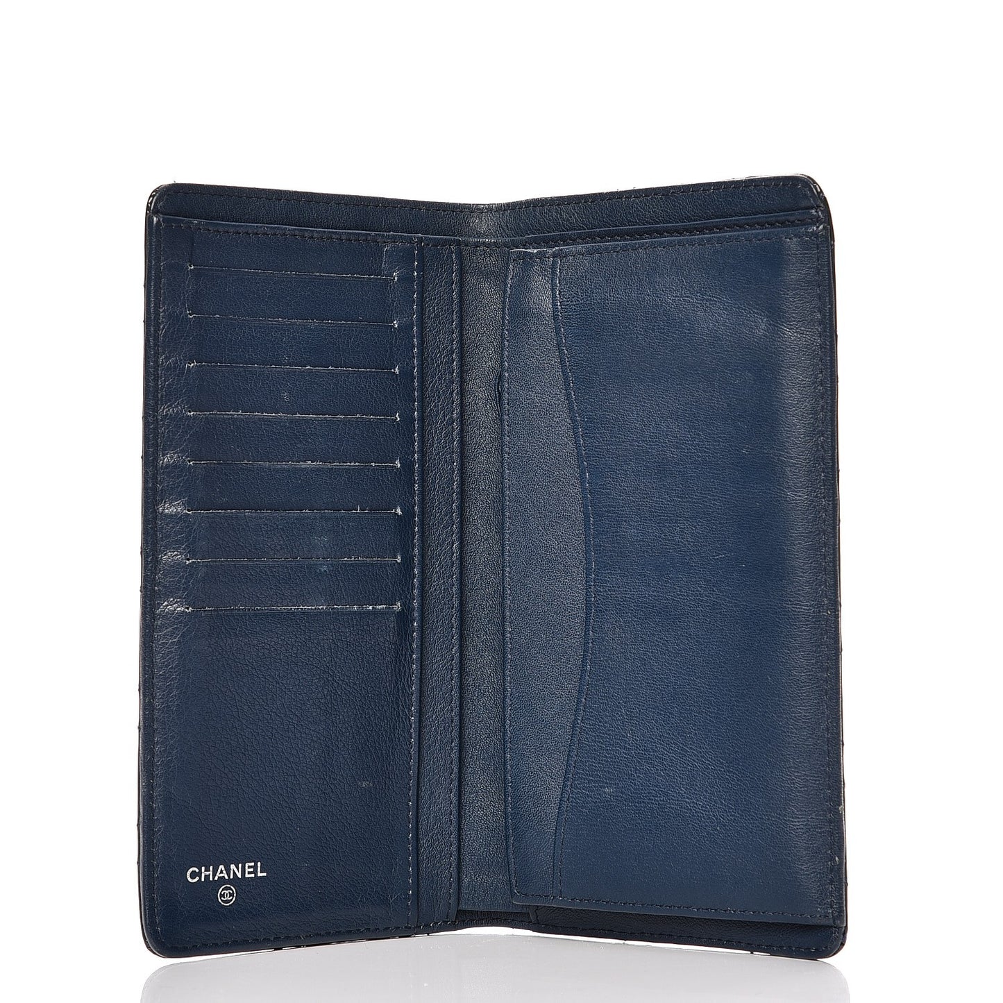 Patent Quilted Yen Wallet Dark Blue