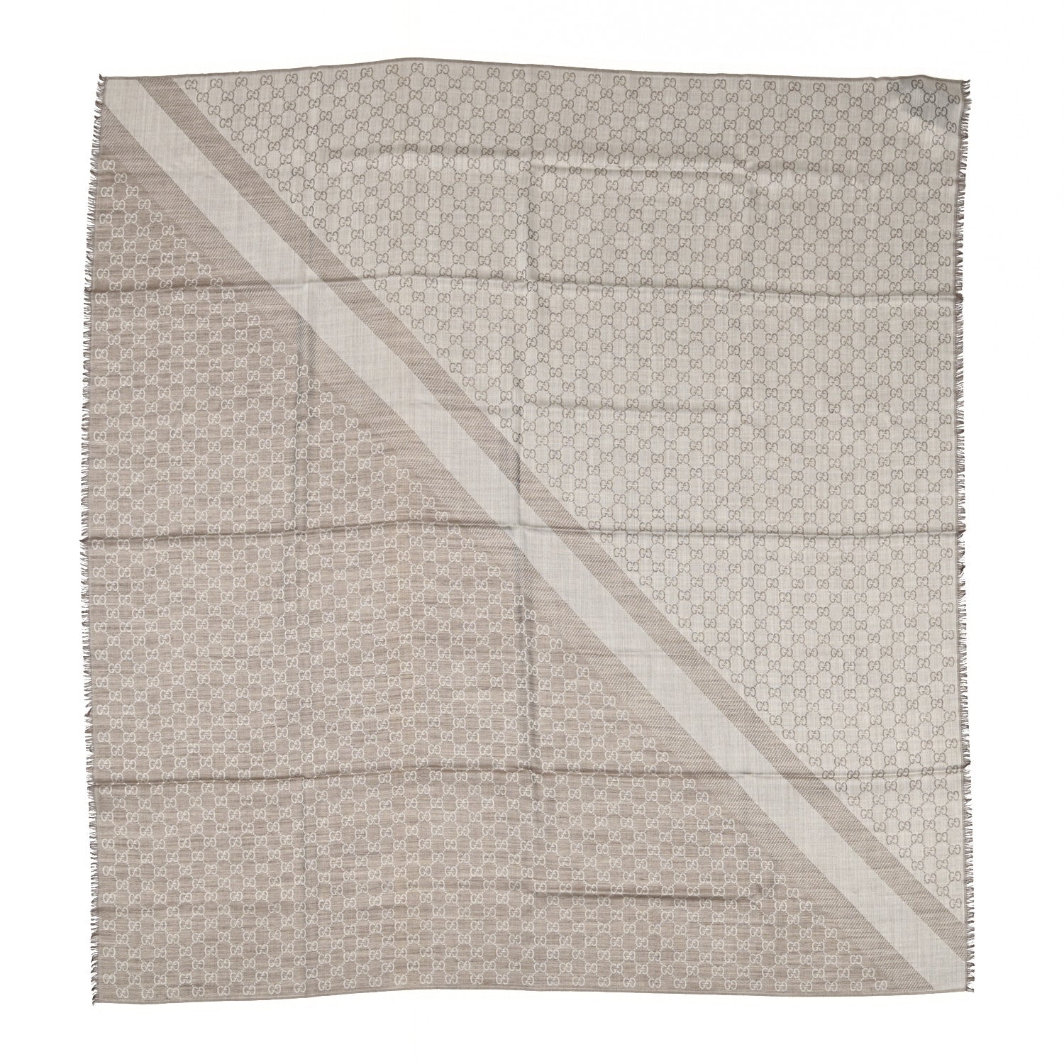 Gucci Wool Silk Monogram GGWeb Fringe Shawl Bitume Ivory 1 of 3