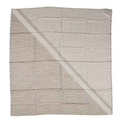 Gucci Wool Silk Monogram GGWeb Fringe Shawl Bitume Ivory 1 of 3