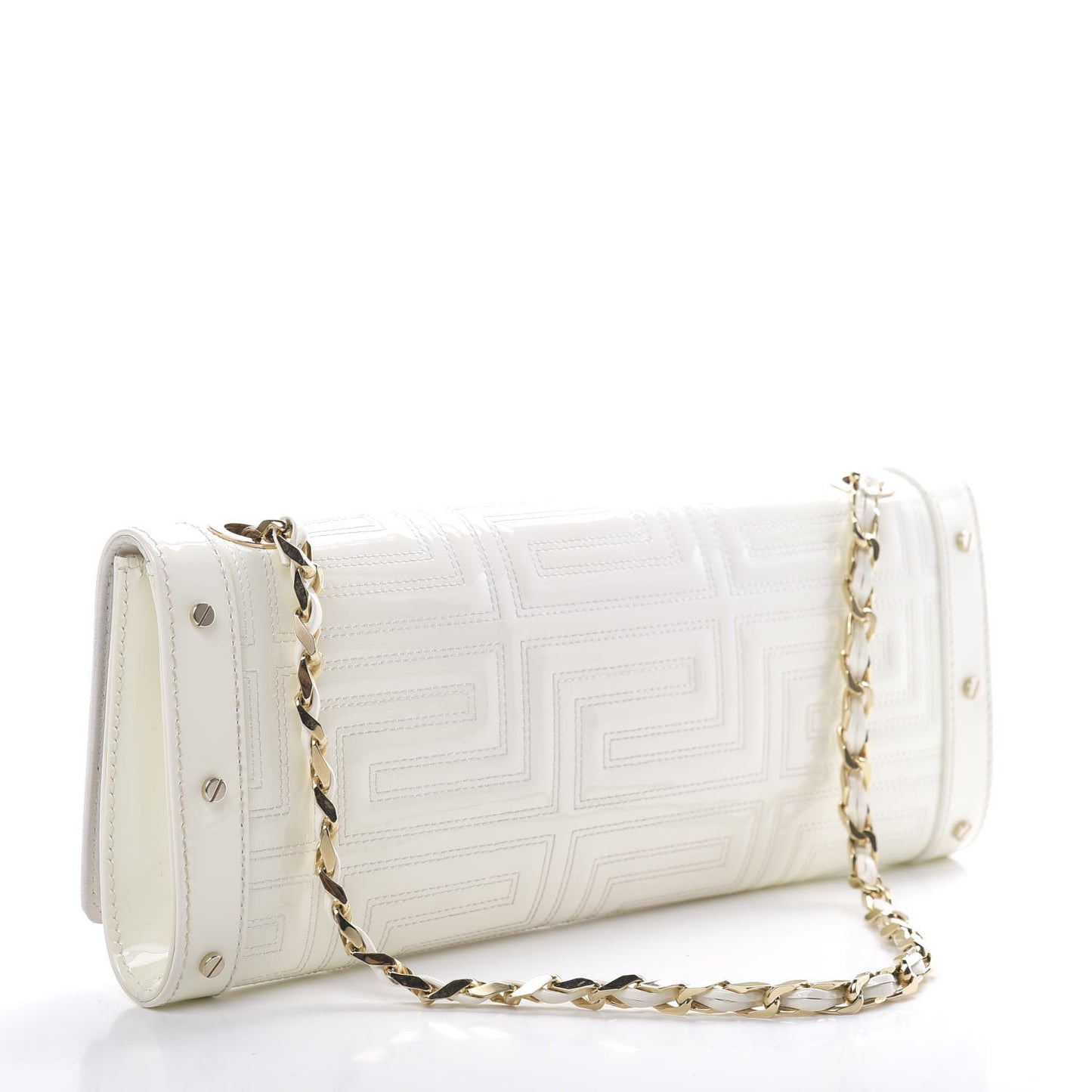 Patent Couture Chain Clutch White