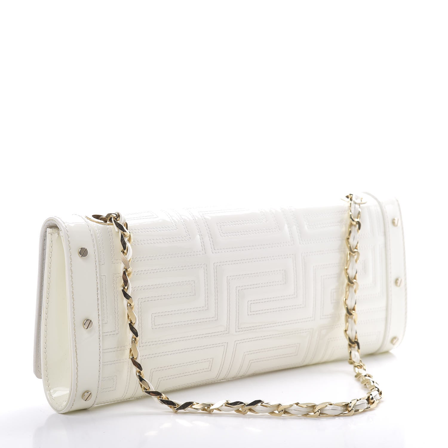 Versace Patent Couture Chain Clutch White 3 of 9
