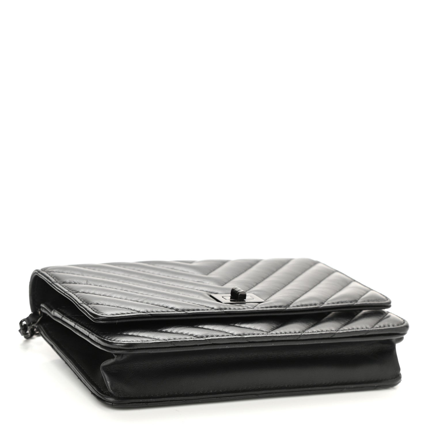 Chanel Aged Calfskin Chevron Quilted Reissue Wallet On Chain WOC So Black 4 of 11