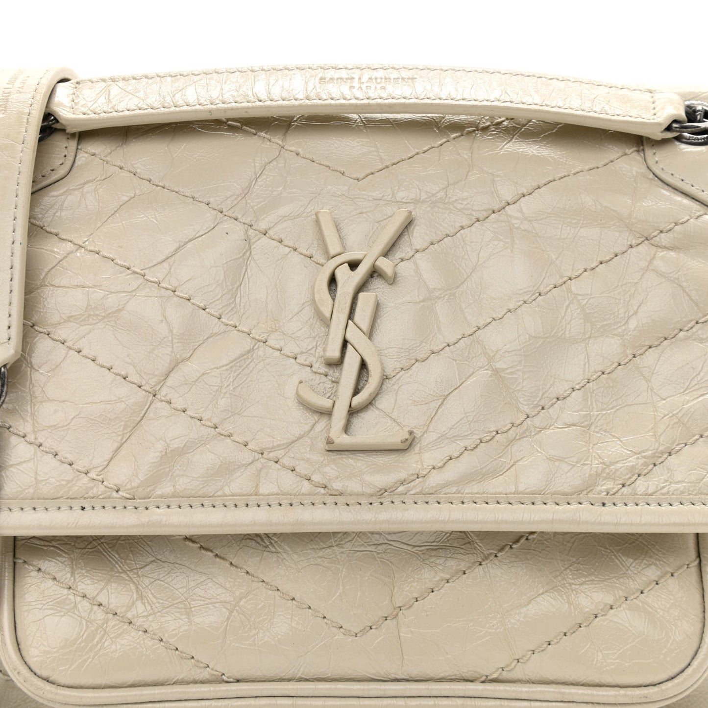 Crinkled Calfskin Matelasse Monogram Baby Niki Chain Satchel Light Natural