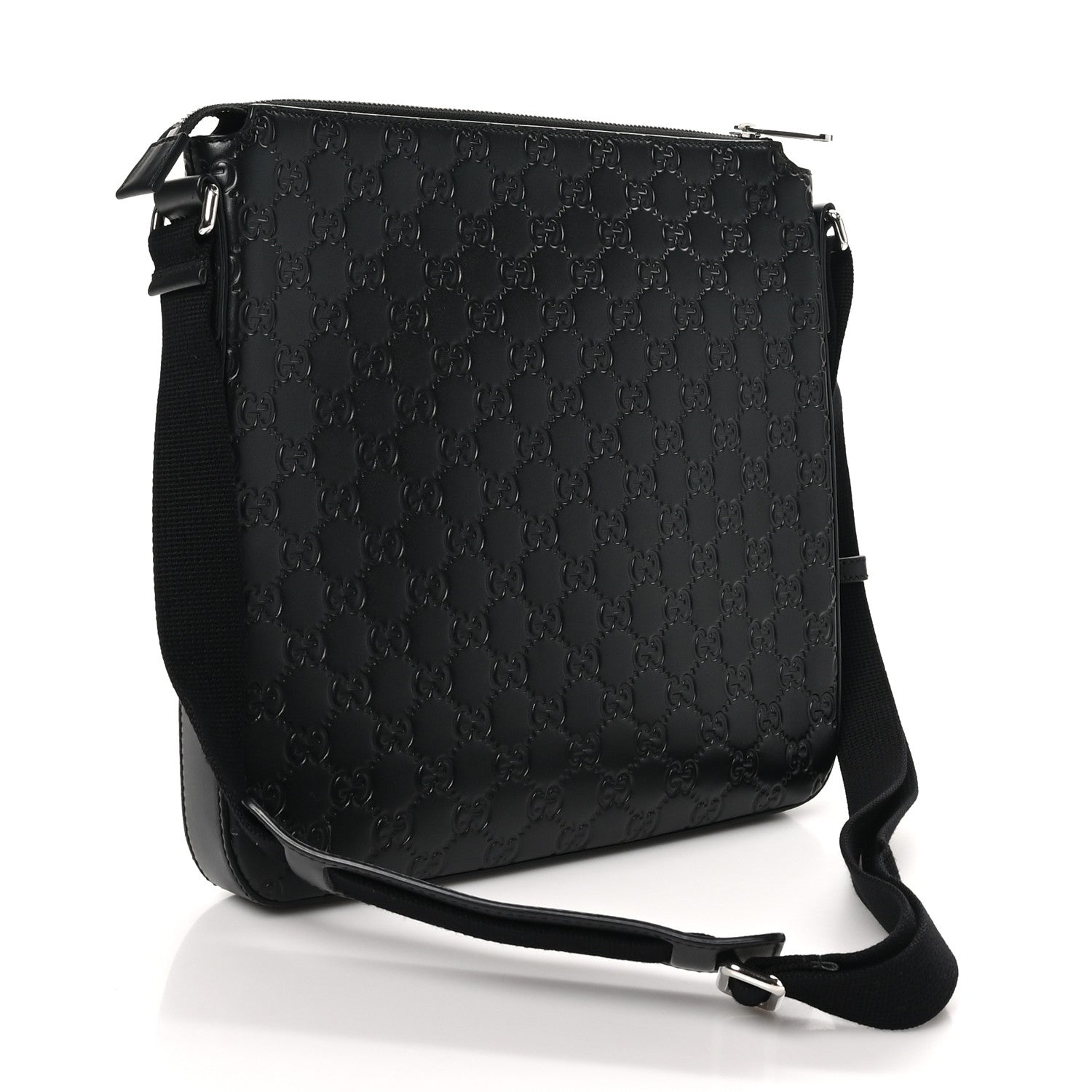 Gucci Guccissima Signature Medium Flat Messenger Bag Black 2 of 10