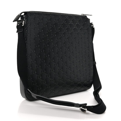 Gucci Guccissima Signature Medium Flat Messenger Bag Black 2 of 10
