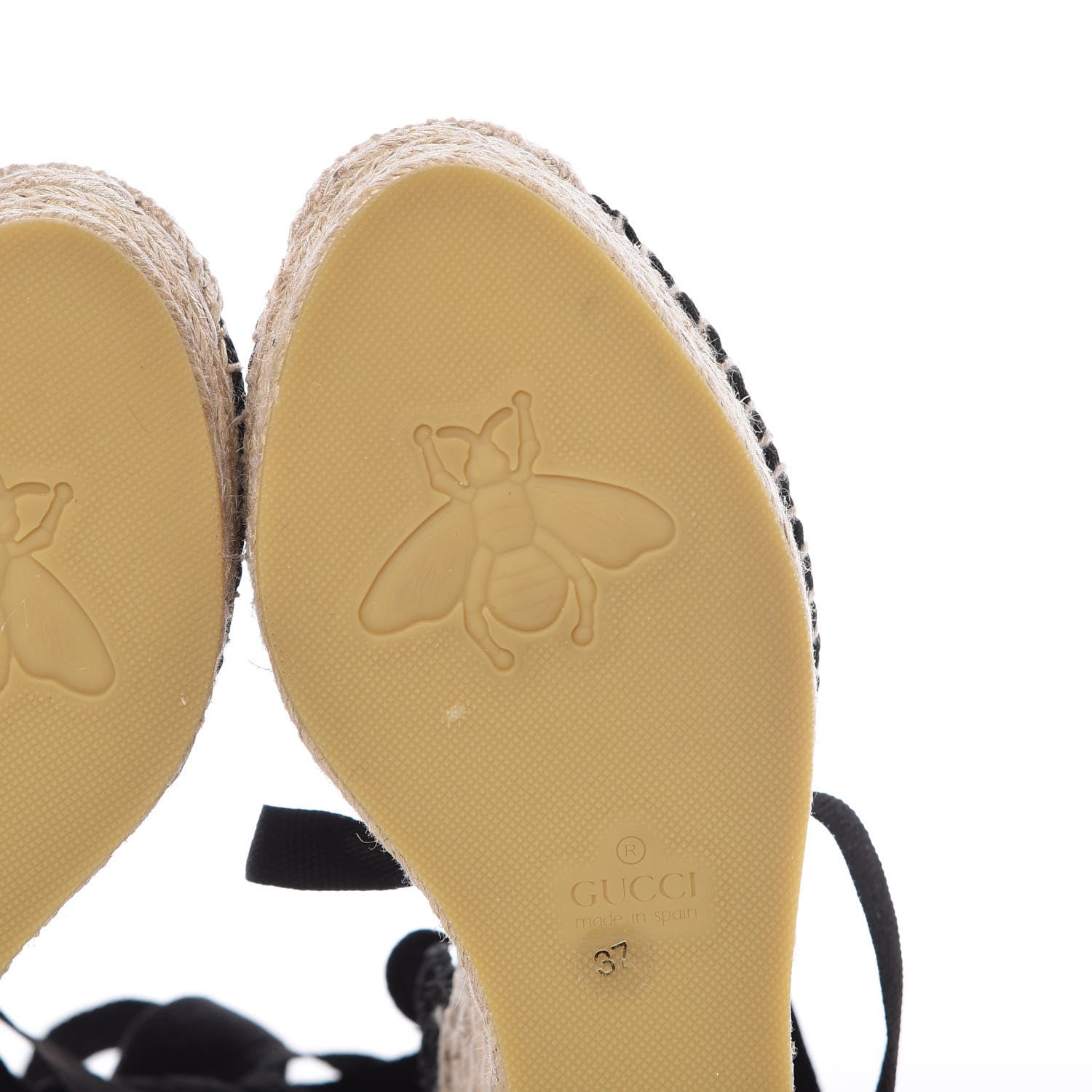 Gucci Cotton Crochet Pearly GG Ankle Wrap Platform Espadrille Wedges 37 Black 6 of 11