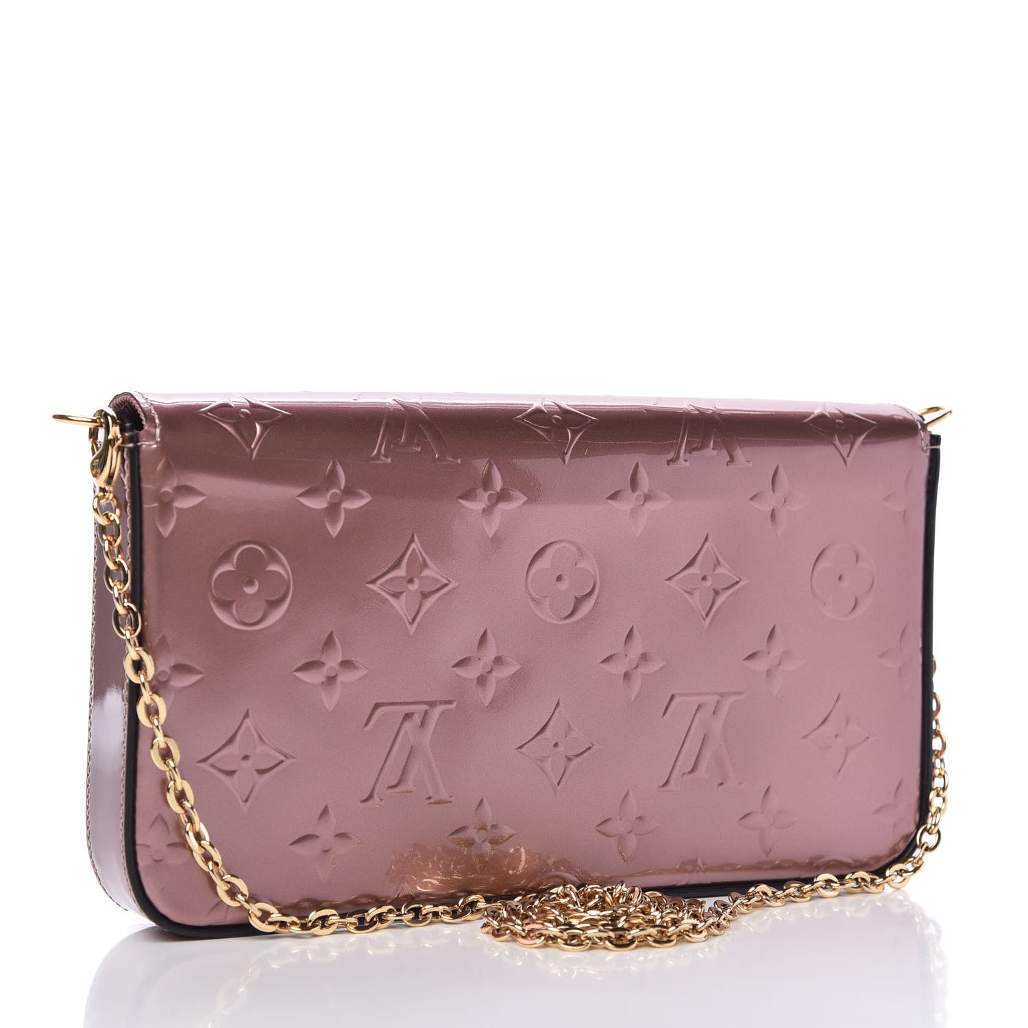 Louis Vuitton Vernis Pochette Felicie Chain Wallet Metallic Pale Pink 3 of 10