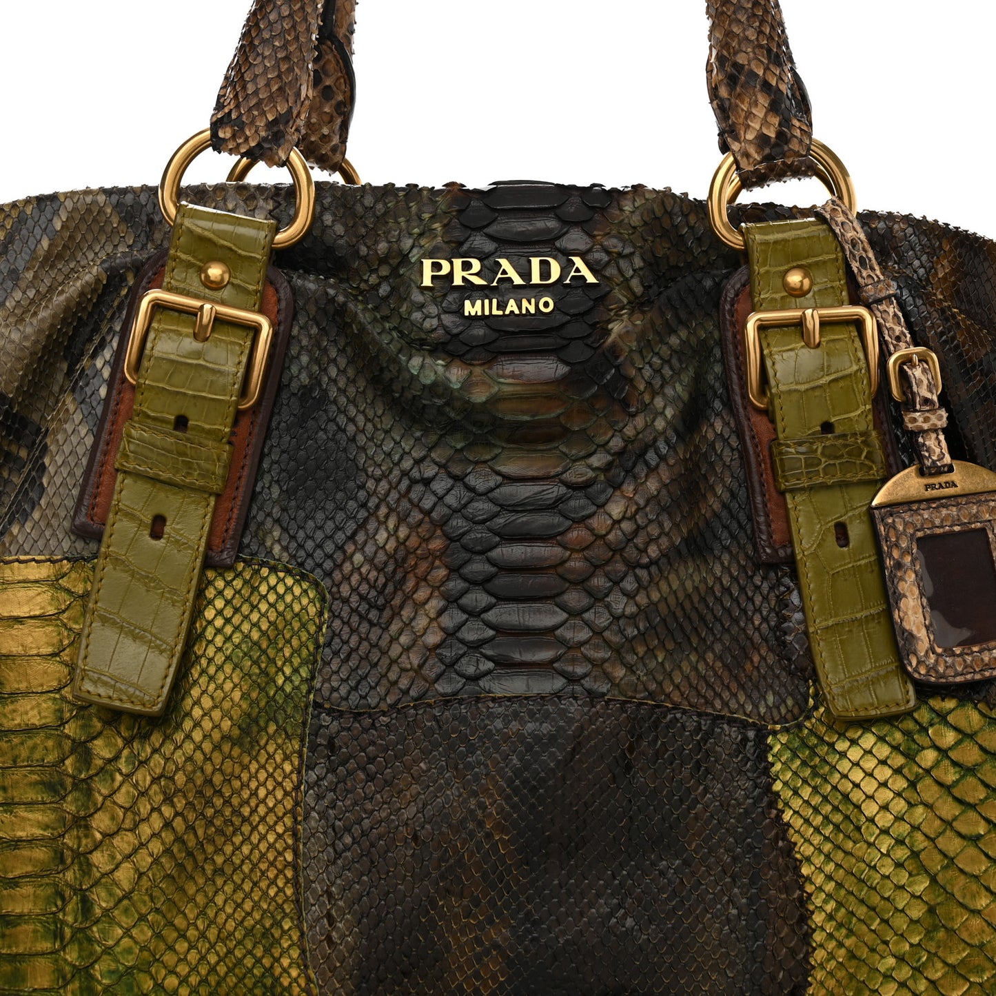 Snakeskin Crocodile Patch Shopper Tote Militare
