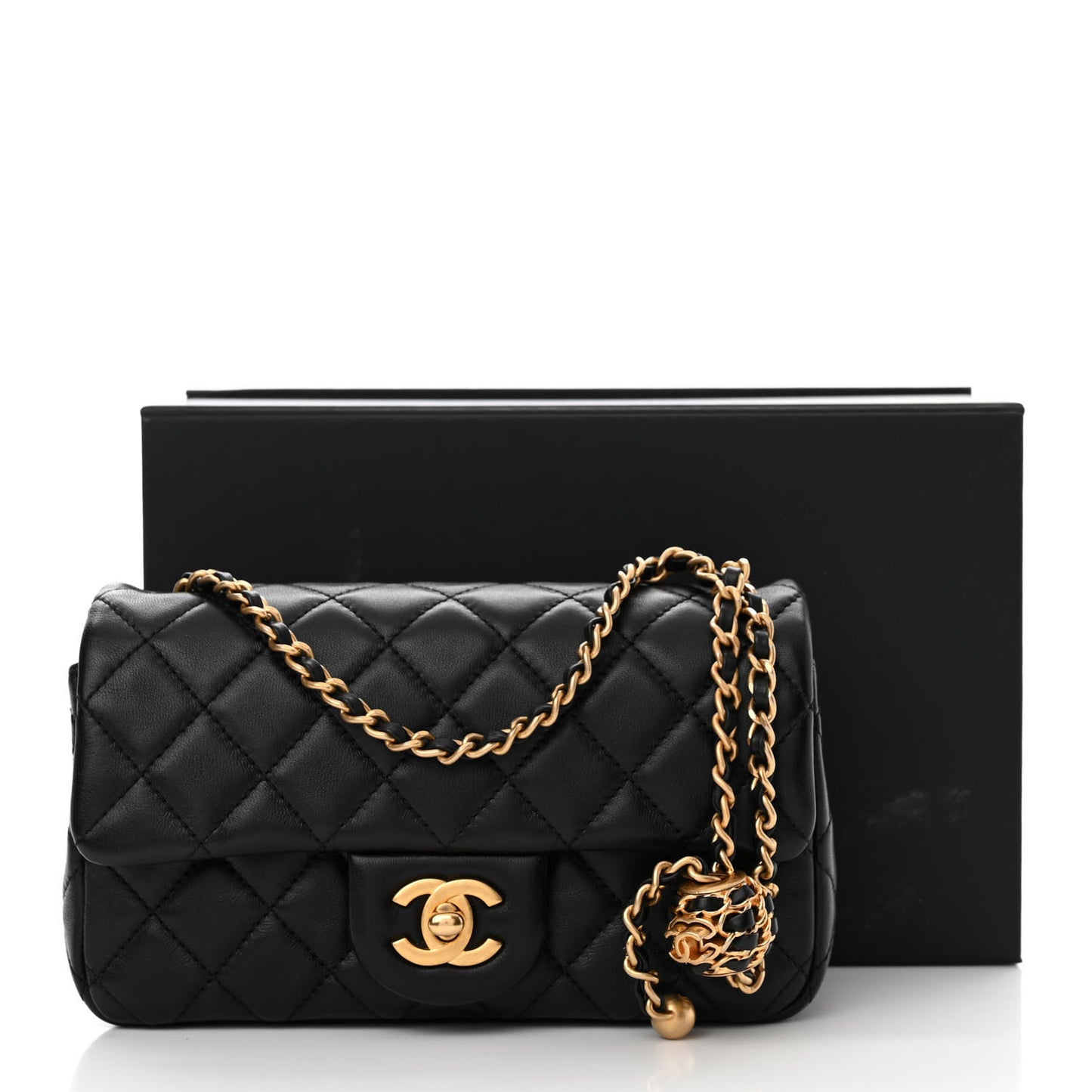 Lambskin Quilted Mini Rectangular Pearl Crush Flap Black