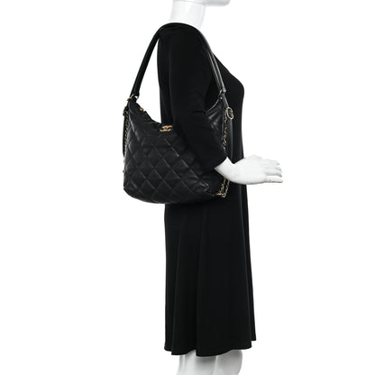 Chanel Lambskin Quilted Maxi Hobo Black 2 of 12
