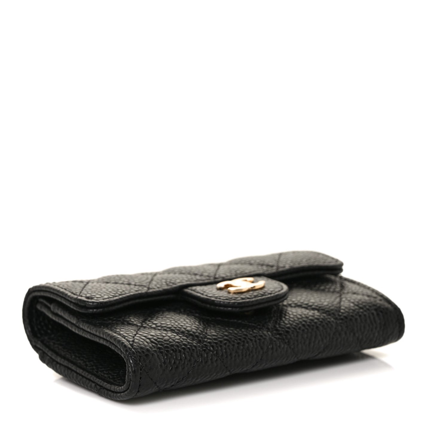 Caviar Quilted Flap Card Holder Wallet Black