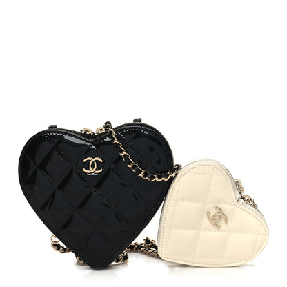 Chanel Patent Calfskin Resin Quilted CC Heart Clutch With Chain Black 1 of 12
