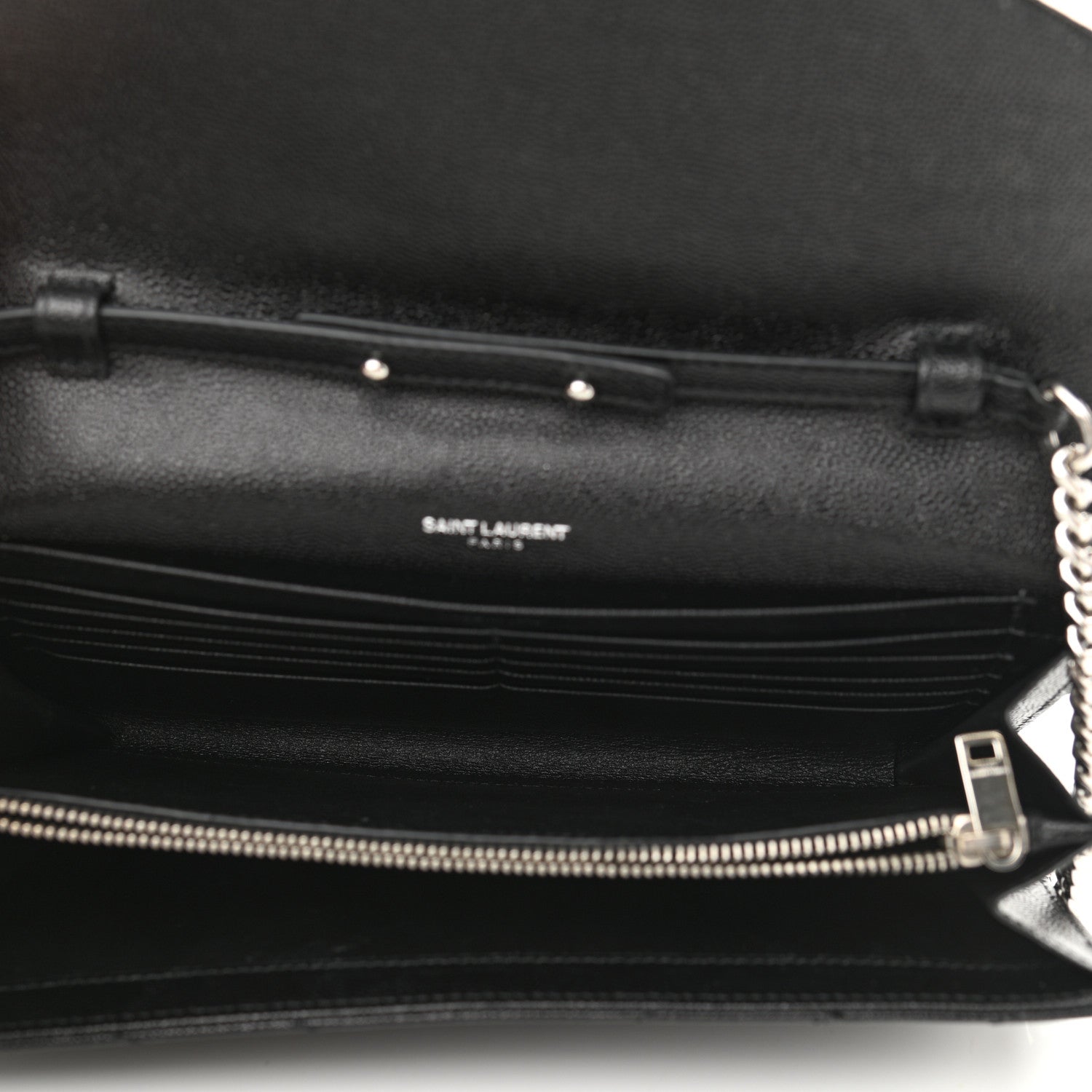 Saint Laurent Grain De Poudre Matelasse Chevron Monogram Chain Wallet Black 5 of 9