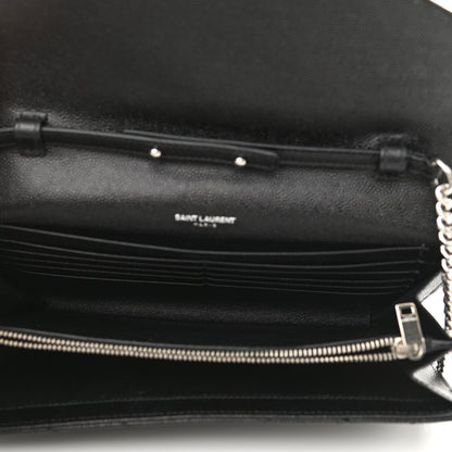 Saint Laurent Grain De Poudre Matelasse Chevron Monogram Chain Wallet Black 5 of 9