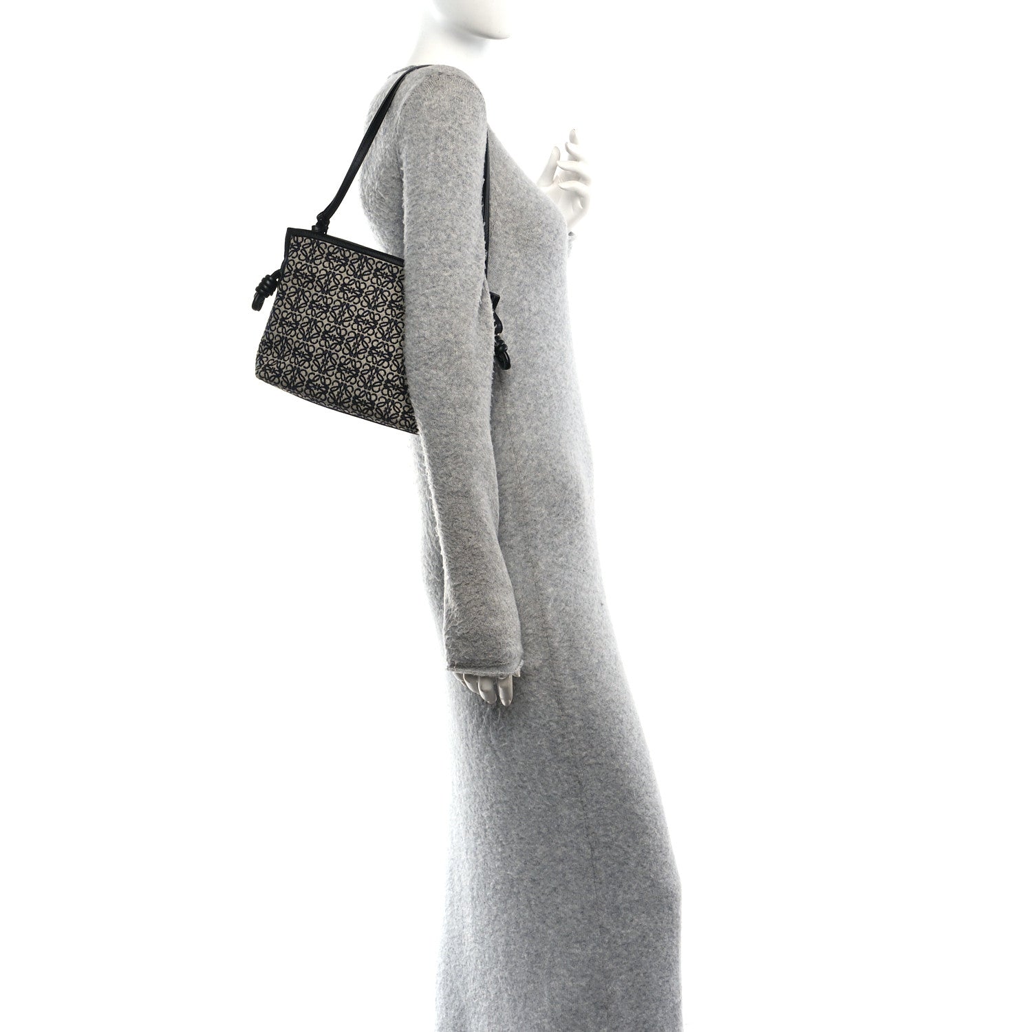 Loewe Jacquard Anagram Calfskin Mini Flamenco Knot Clutch Navy Black 2 of 11