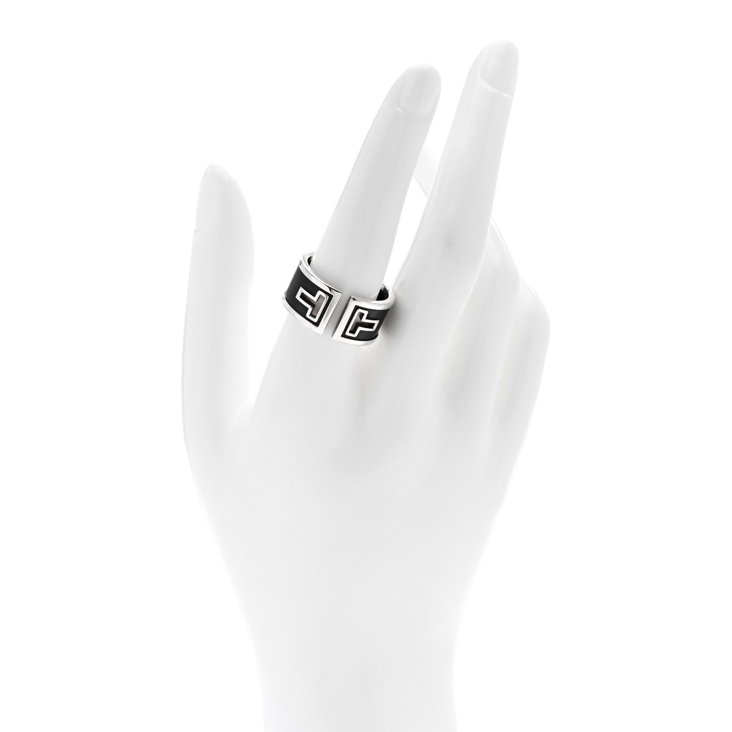 Tiffany Sterling Silver Black Ceramic T Cutout Ring 58 8.25 2 of 5