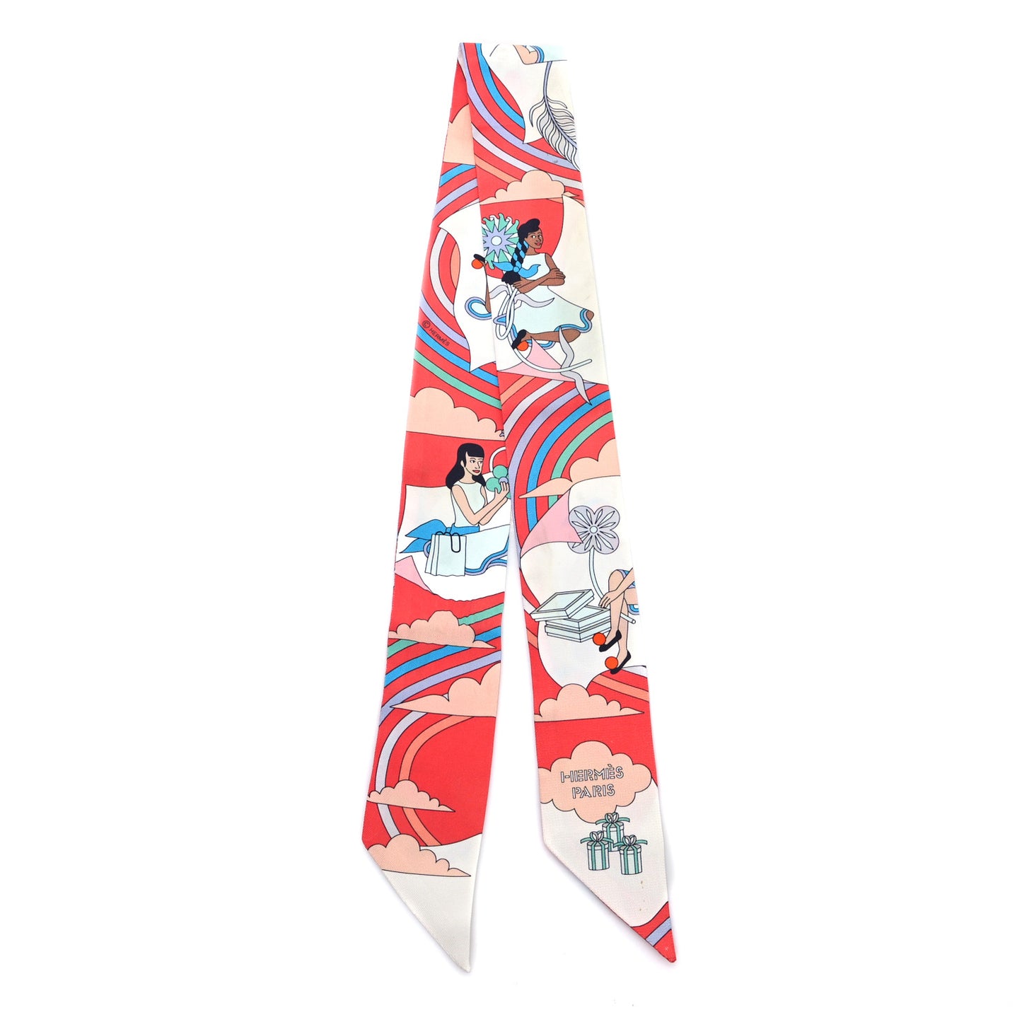 Silk Carres Volants Twilly Grenadine White Bleu