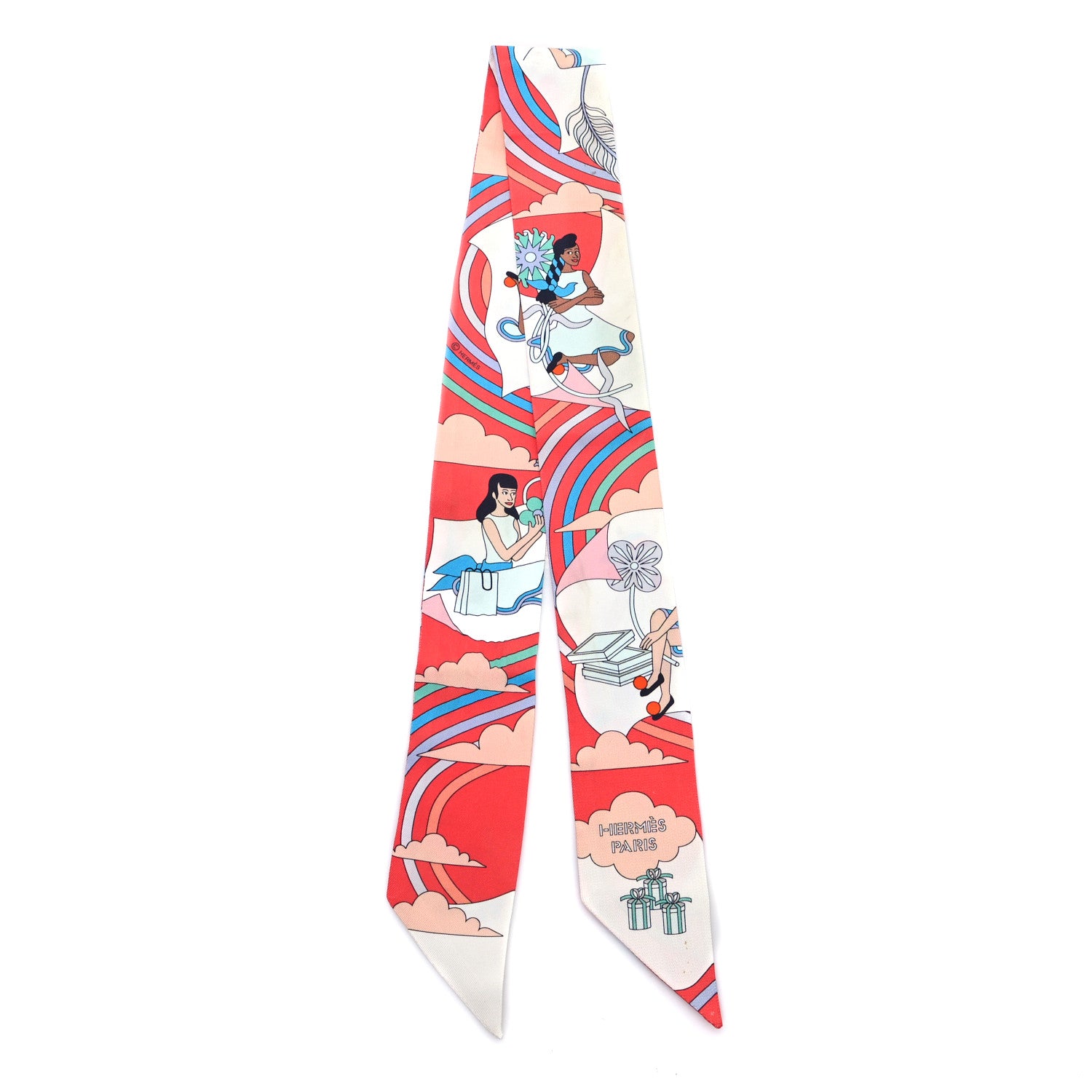 Hermes Silk Carres Volants Twilly Grenadine White Bleu 2 of 4