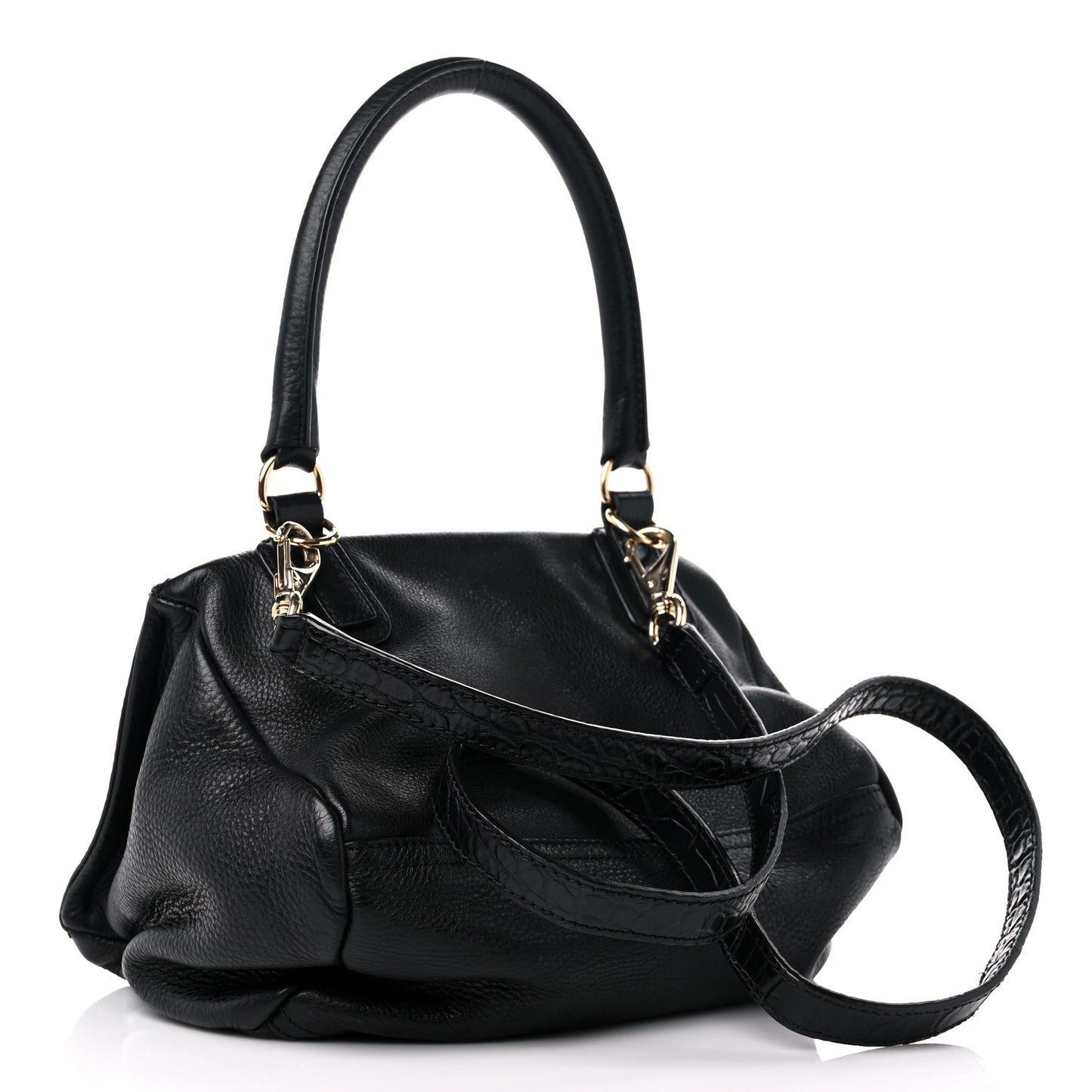 Calfskin Crocodile Embossed Small Pandora Black