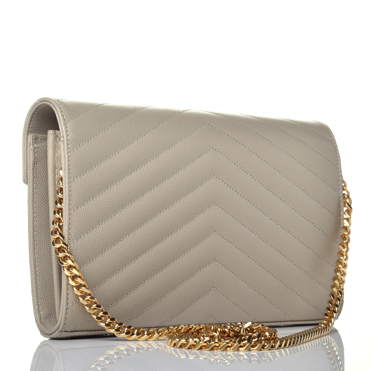 Grain De Poudre Matelasse Chevron Monogram Chain Wallet Sea Salt