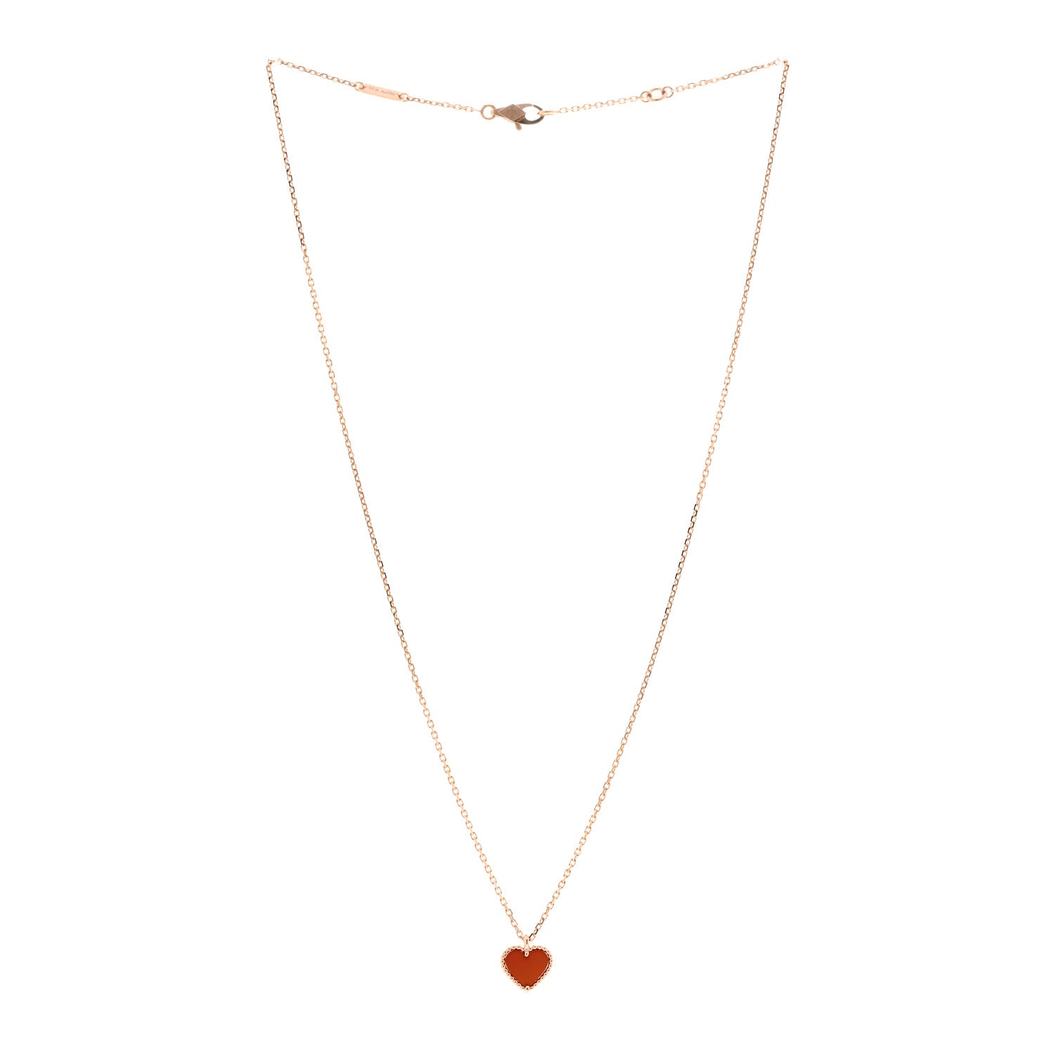 Van Cleef & Arpels 18k Rose Gold Carnelian Sweet Alhambra Heart Pendant Necklace 3 of 6