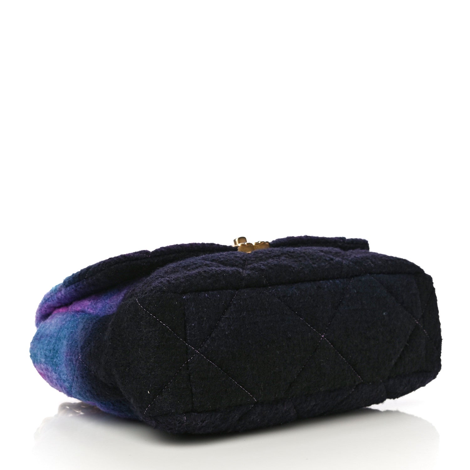Chanel Wool Tweed Quilted Large Chanel 19 Flap Purple Black Blue 4 of 10