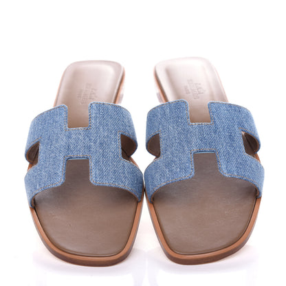 Hermes Denim Canvas Oran Sandals 36.5 Bleu Clair 5 of 11