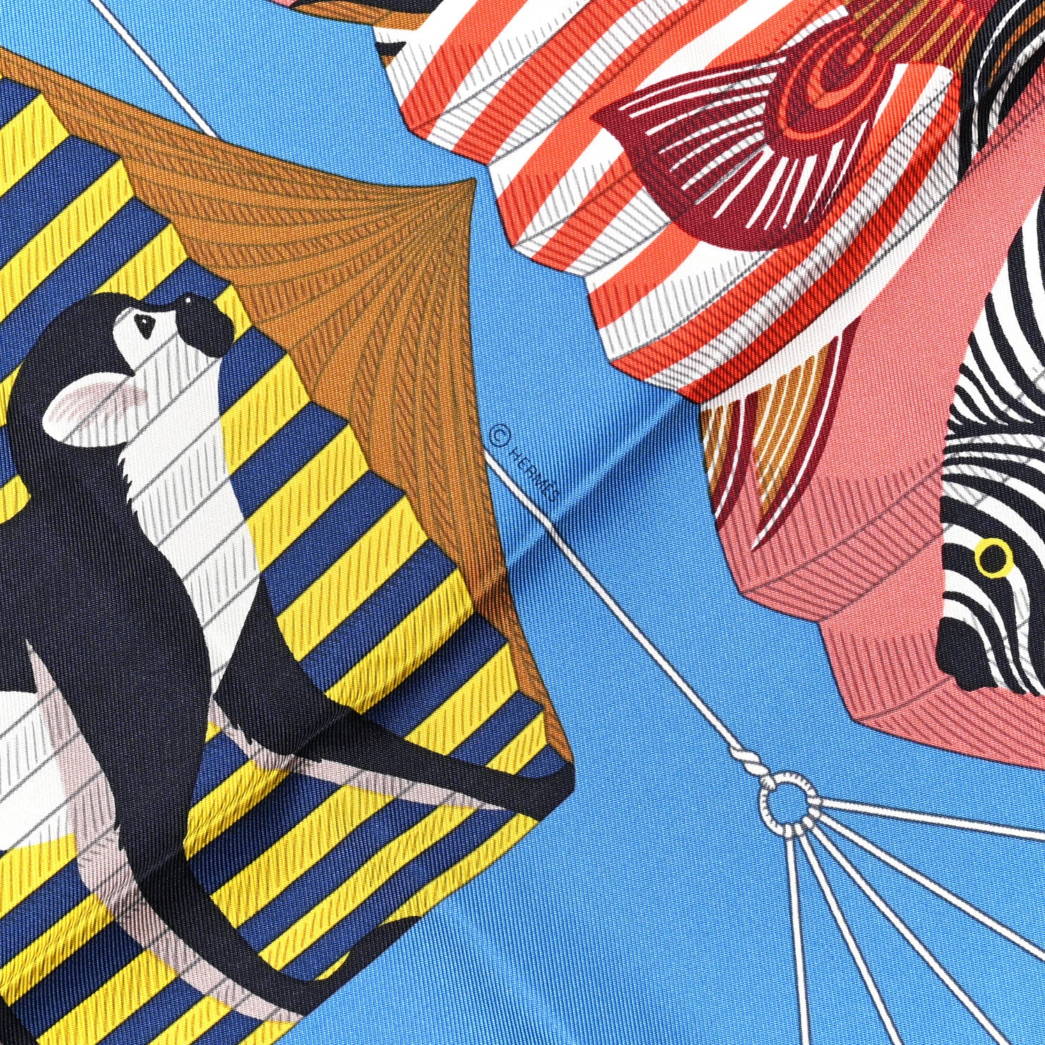 Hermes Silk Lanternes Ballons et Cocardes Scarf 90 Vieux Rose Bleu Azteque 4 of 5
