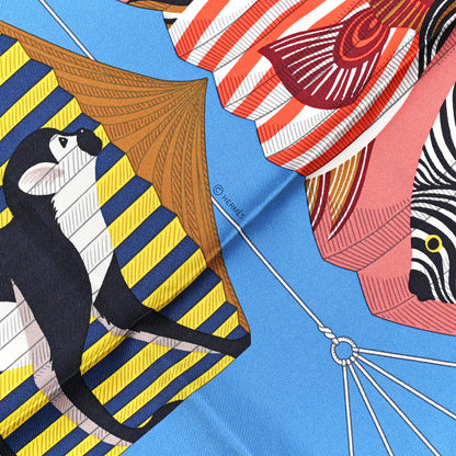 Hermes Silk Lanternes Ballons et Cocardes Scarf 90 Vieux Rose Bleu Azteque 4 of 5