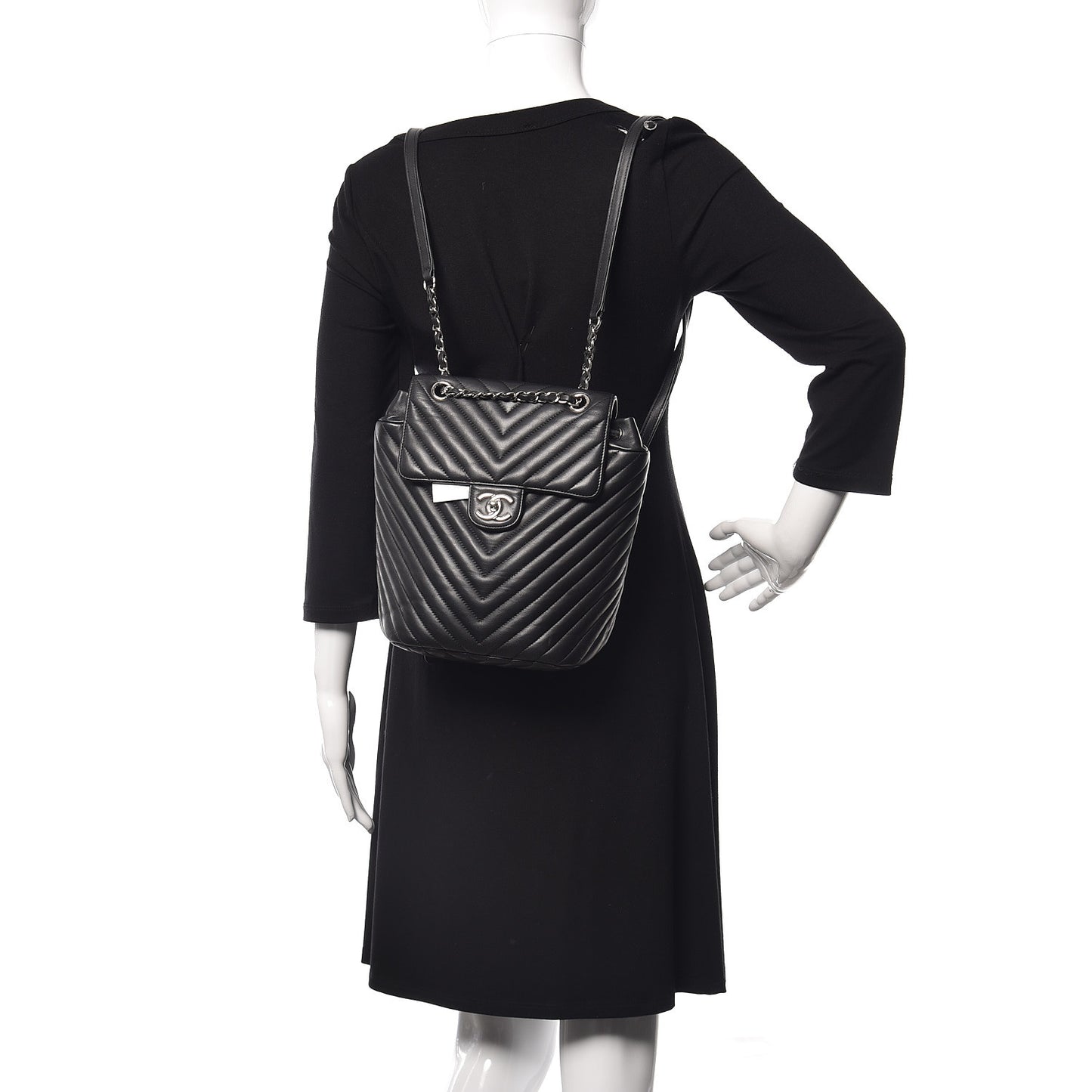 Calfskin Chevron Quilted Small Urban Spirit Backpack Black