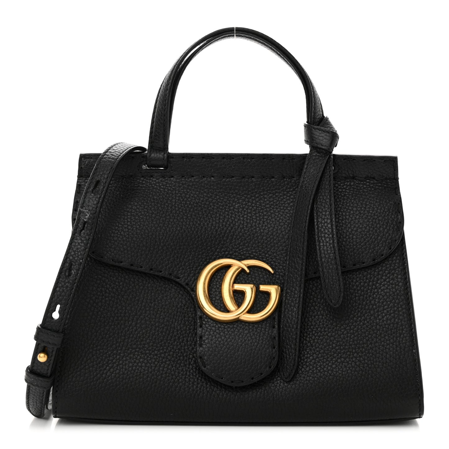 Calfskin Small GG Marmont Top Handle Bag Black