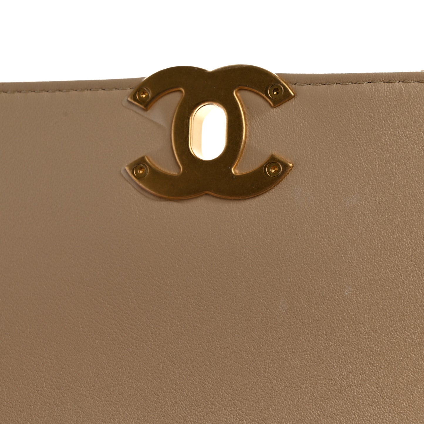 Calfskin Stitched Flap Top Handle Beige
