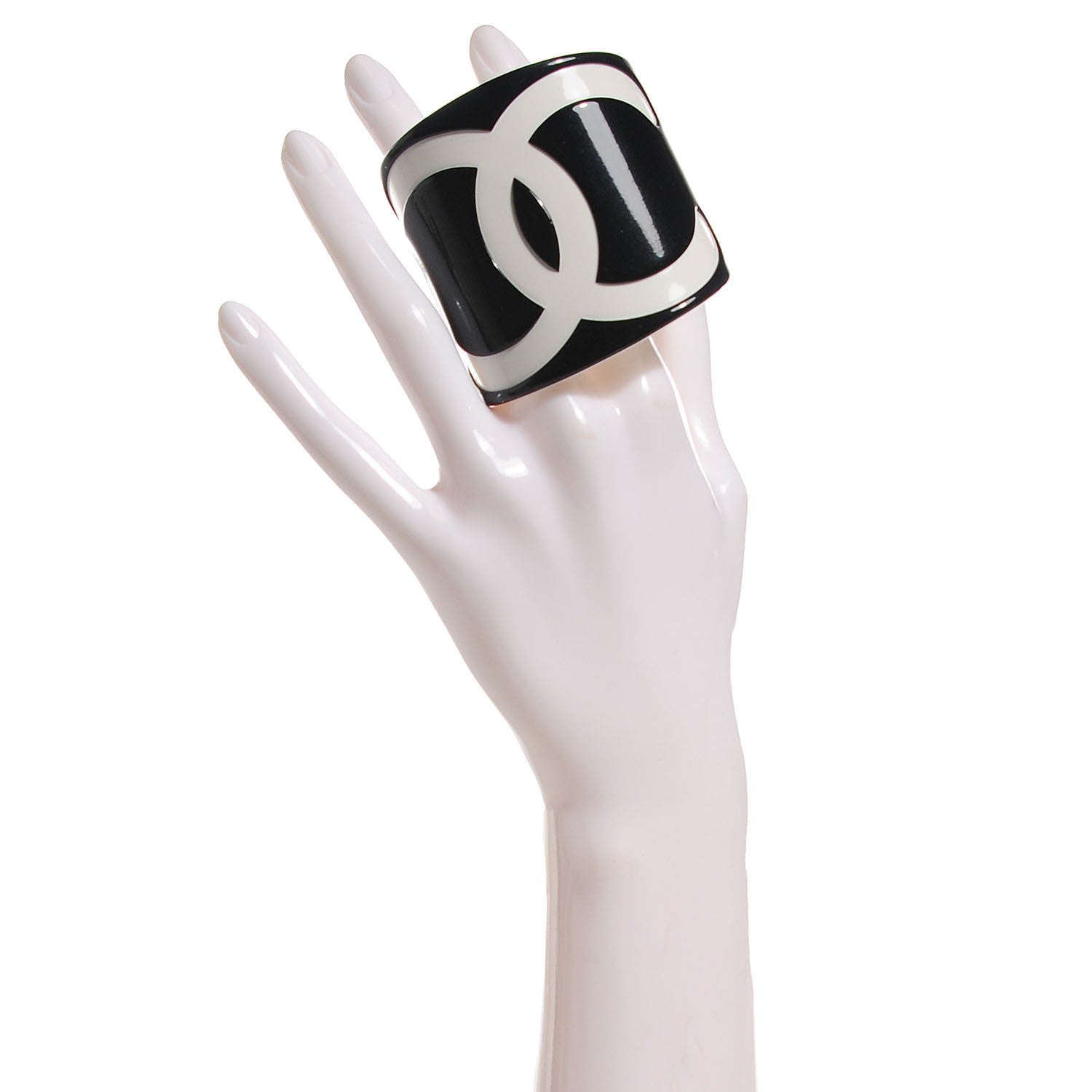 Chanel Resin CC Wide Cuff Black White 2 of 4