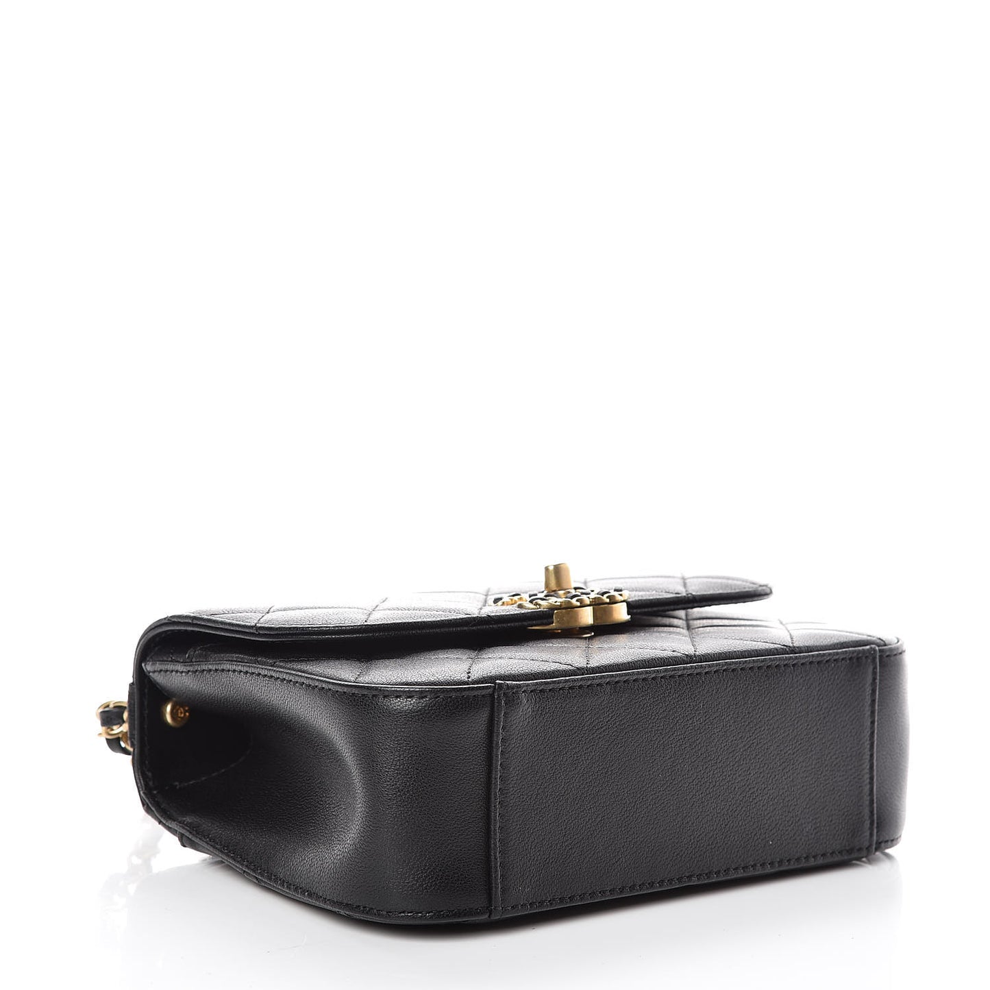 Lambskin Quilted Small Chain Infinity Top Handle Flap Black