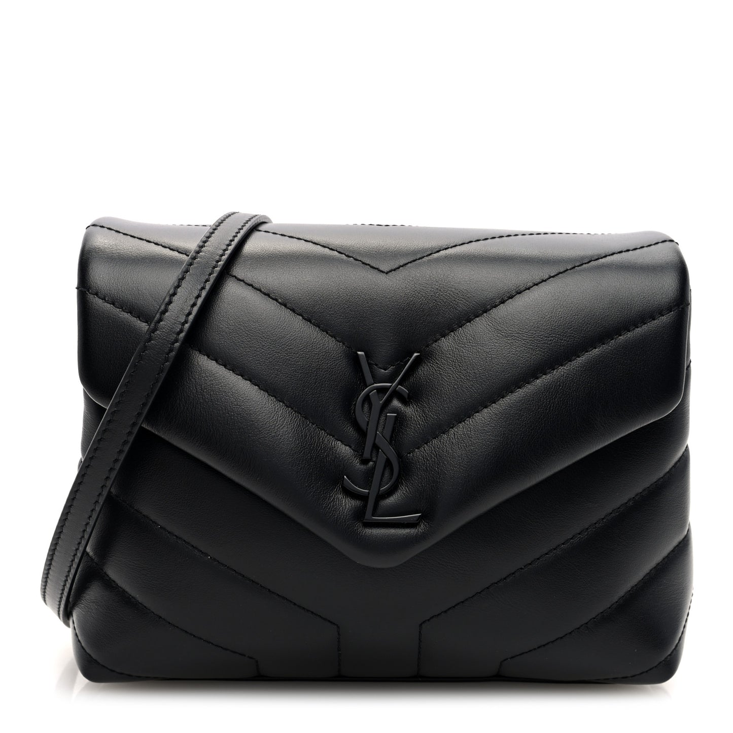 Calfskin Y Quilted Monogram Monochrome Toy Loulou Crossbody Bag Black