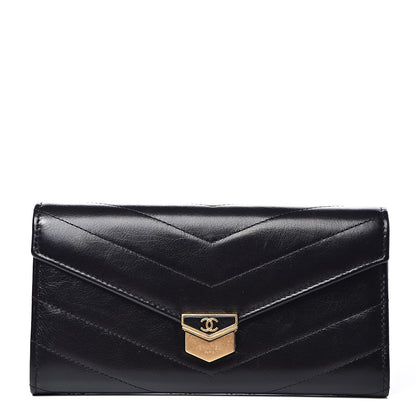Chanel Calfskin Chevron Quilted Medal Flap Wallet Black 1 of 11