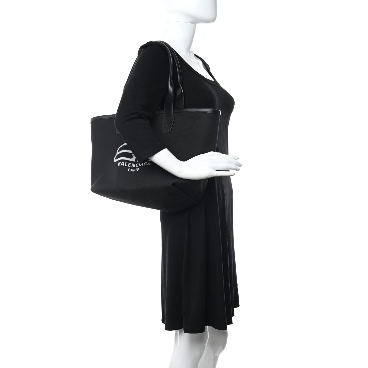 Cotton Canvas Calfskin BB Logo Jumbo Small Tote Bag Black White
