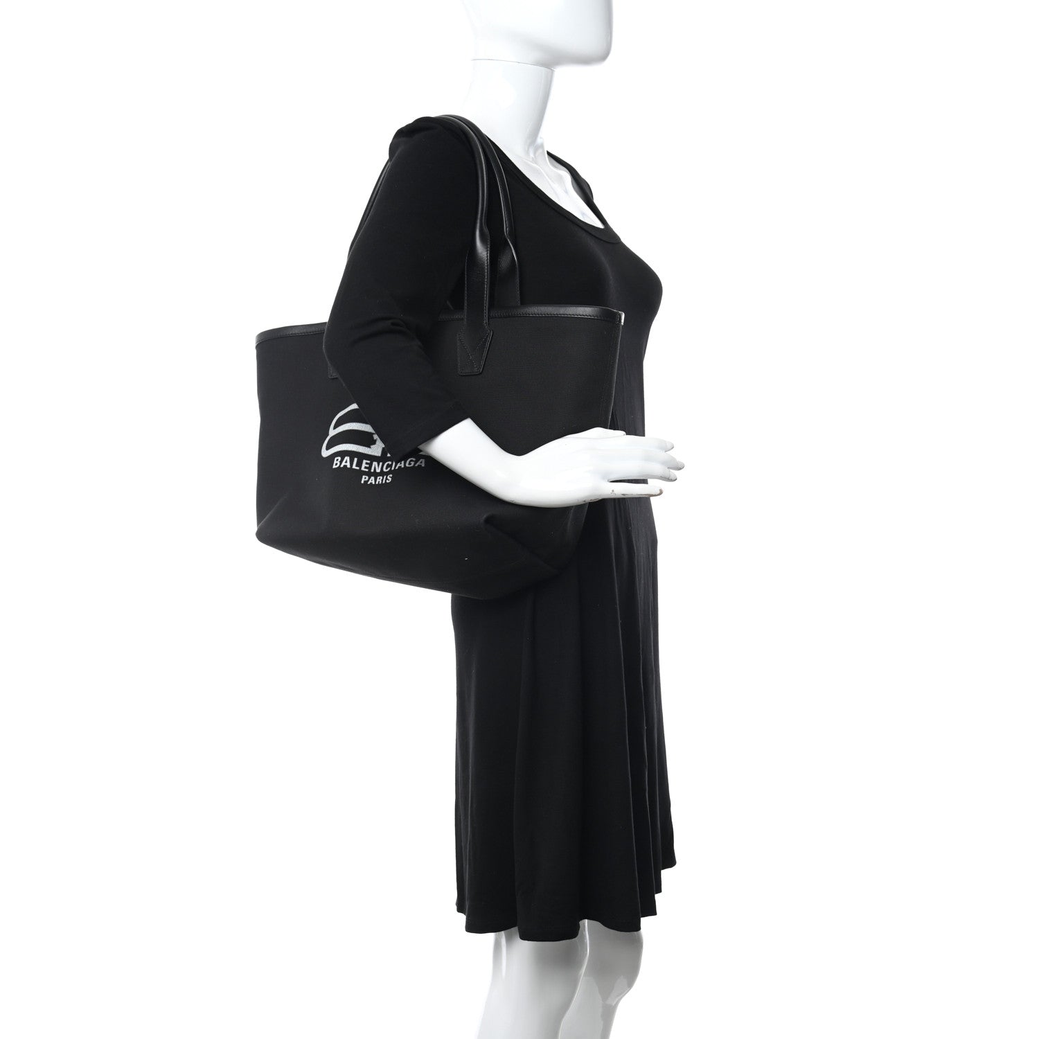Balenciaga Cotton Canvas Calfskin BB Logo Jumbo Small Tote Bag Black White 2 of 9