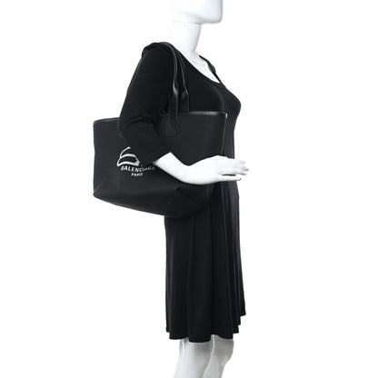 Balenciaga Cotton Canvas Calfskin BB Logo Jumbo Small Tote Bag Black White 2 of 9