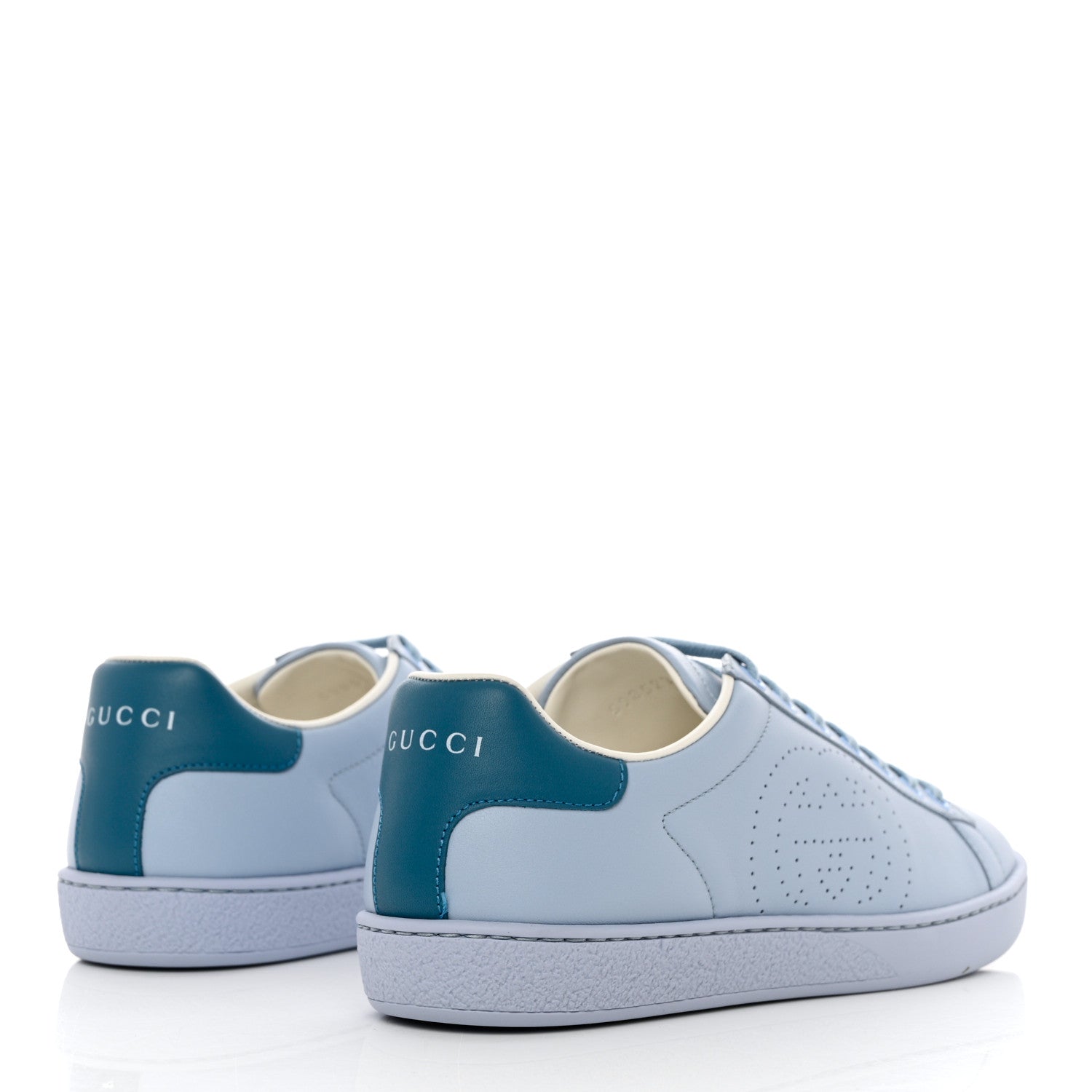 Gucci Calfskin Interlocking G Perforated Womens Ace Sneakers 36.5 Porcelain Light Blue Zaffiro 4 of 9